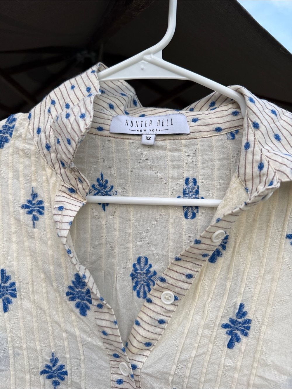 HUNTER BELL Cream Blouse with Blue Embroidered Motifs - Picture 3 of 4